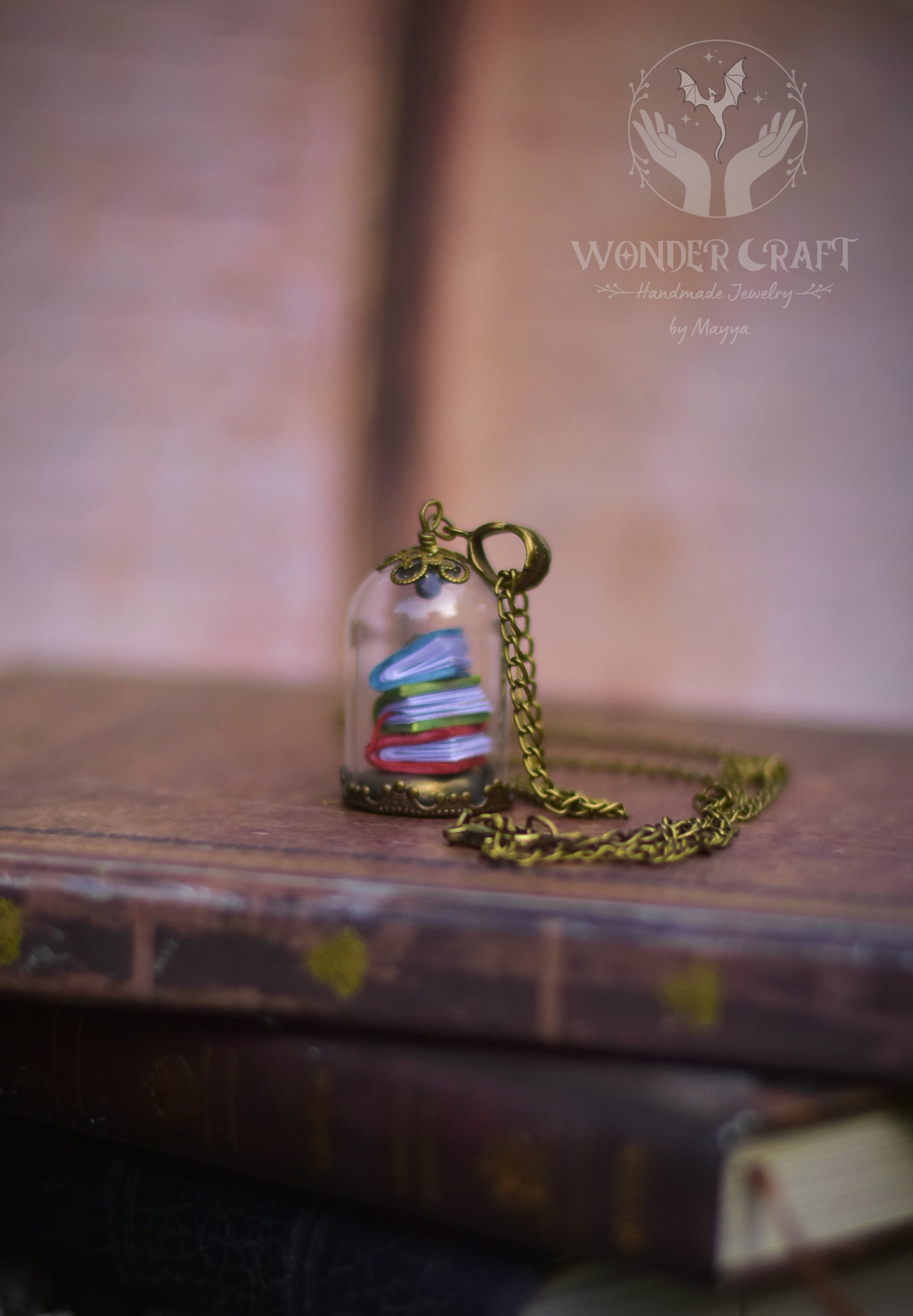 Enchanted Library - Books Under Glass Dome Necklace