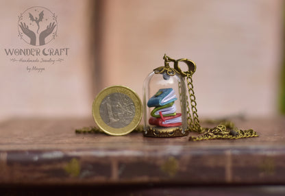 Enchanted Library - Books Under Glass Dome Necklace