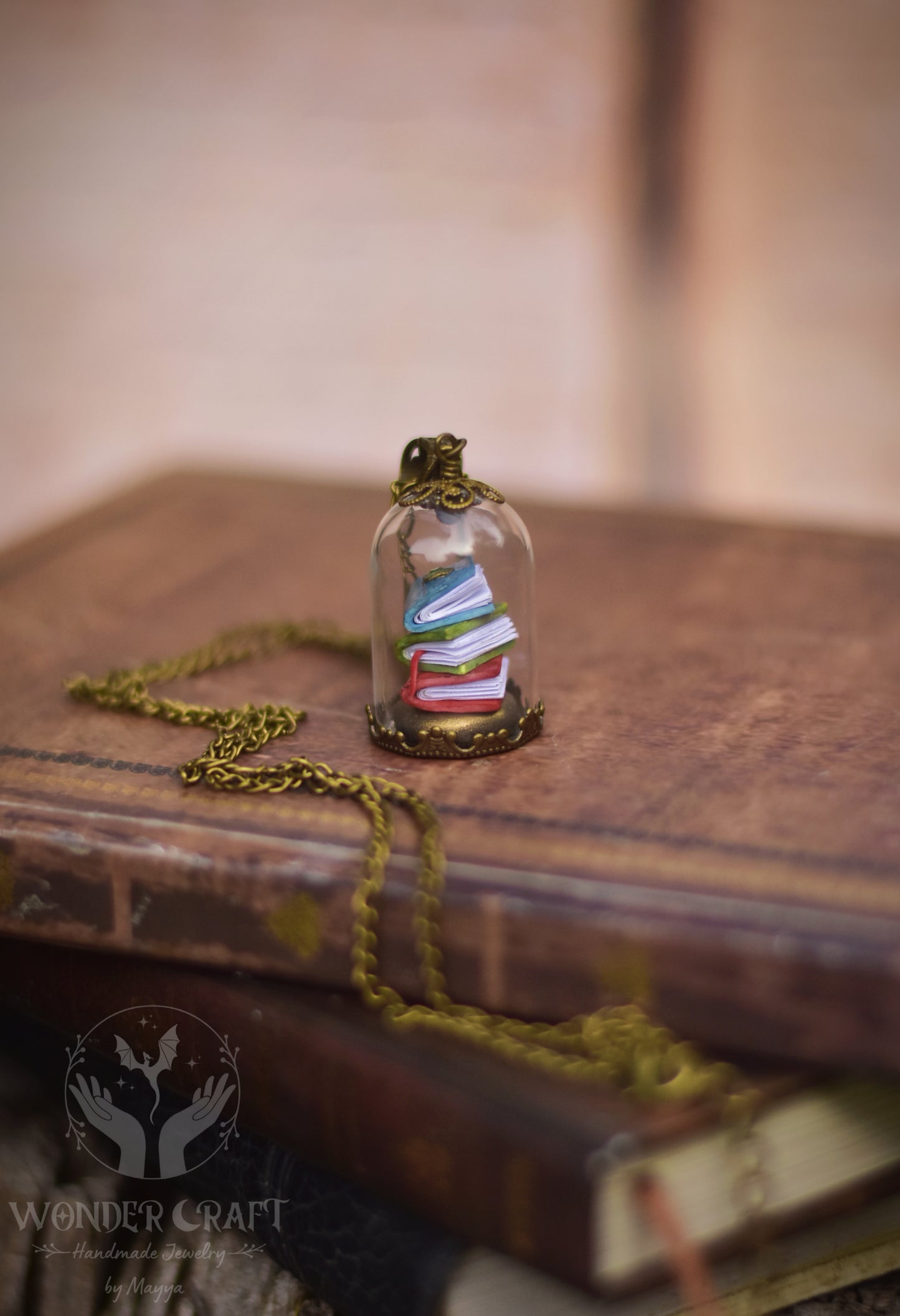 Enchanted Library - Books Under Glass Dome Necklace