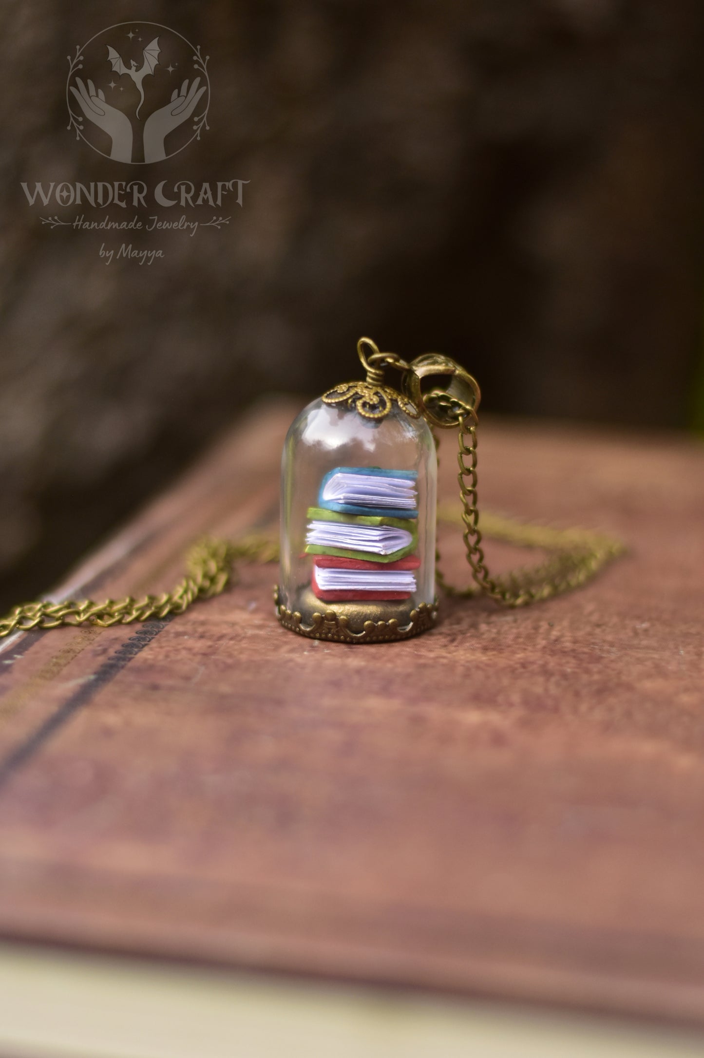 Enchanted Library - Books Under Glass Dome Necklace