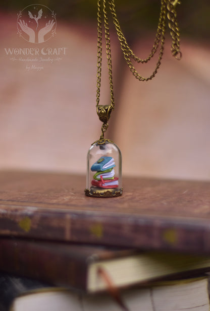 Enchanted Library - Books Under Glass Dome Necklace