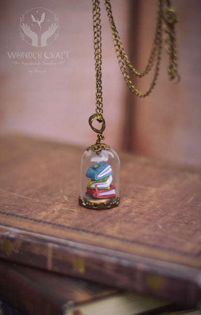 Enchanted Library - Books Under Glass Dome Necklace