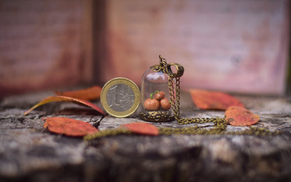 Autumn Harvest - Pumpkins Under Glass Dome Necklace and Earrings