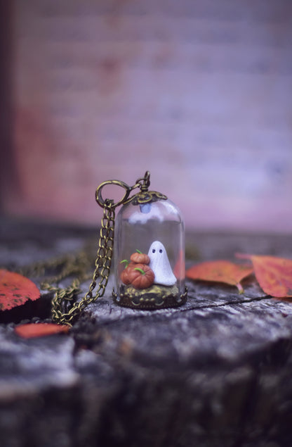 Haunted Harvest - Ghost & Pumpkins Necklace and Earrings