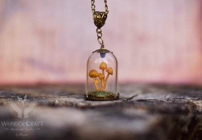 Mushroom Grove Under Glass Dome Necklace and Earrings