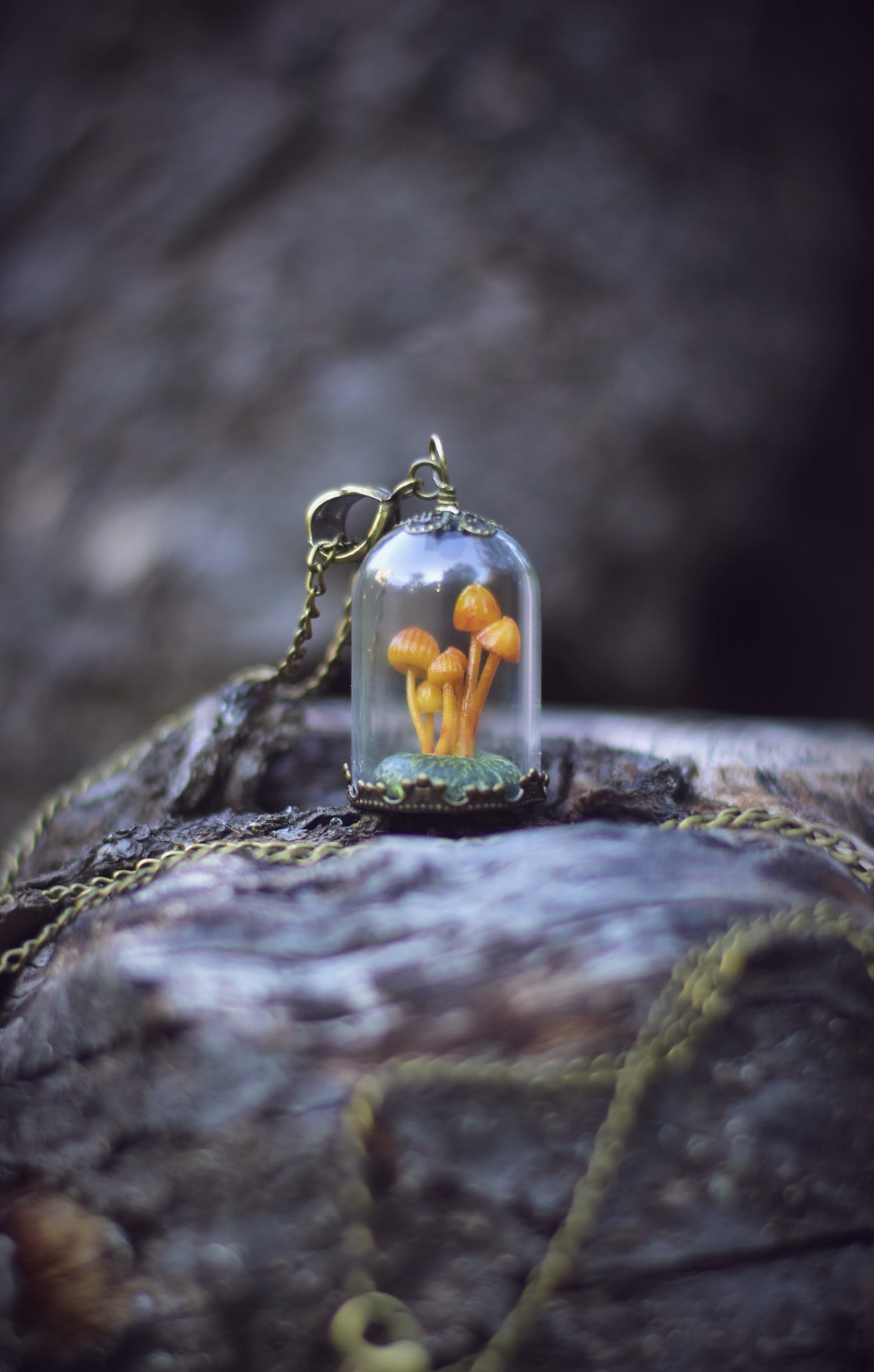 Mushroom Grove Under Glass Dome Necklace and Earrings