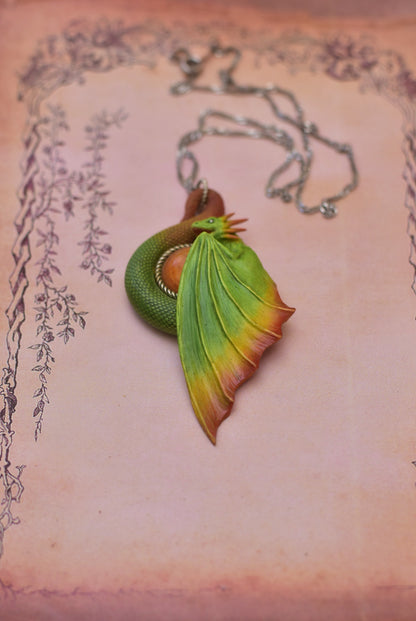 Green and Orange Dragon Necklace