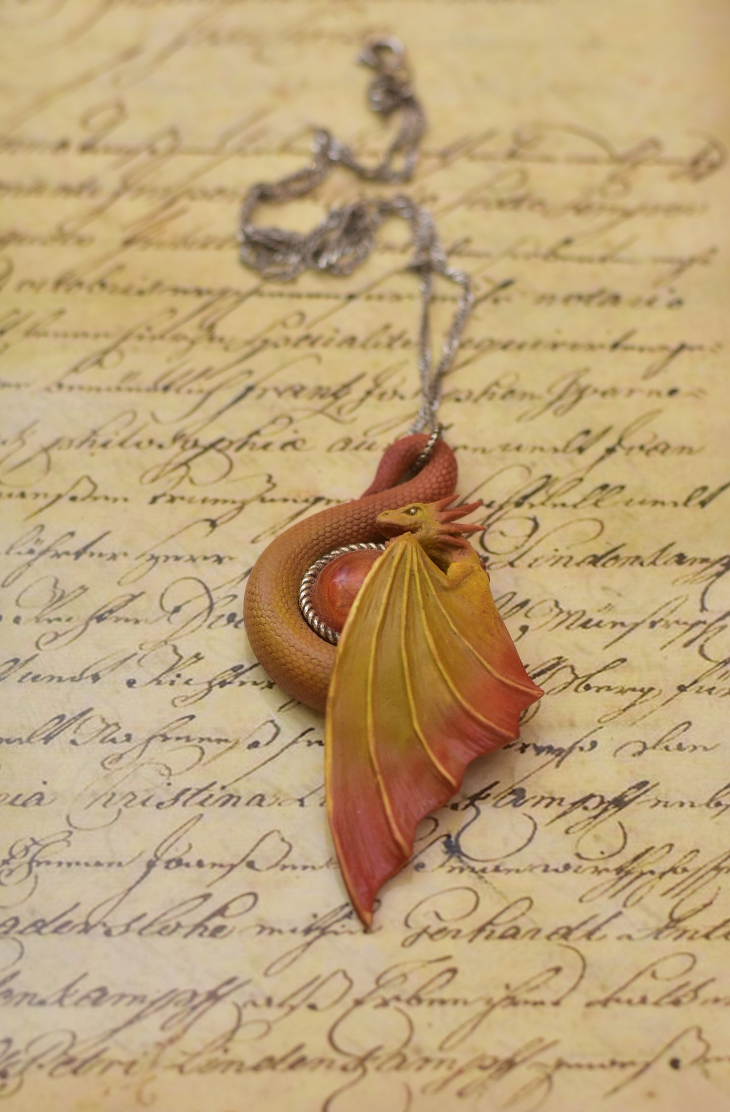 Yellow and Orange Dragon Necklace