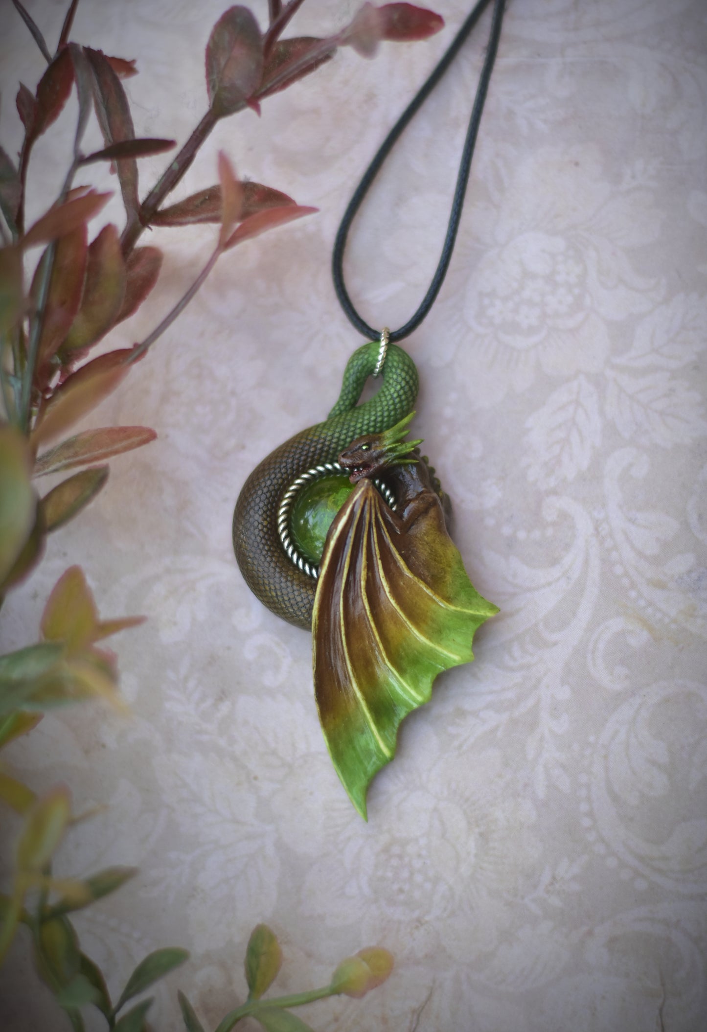 Brown and Green Dragon Necklace