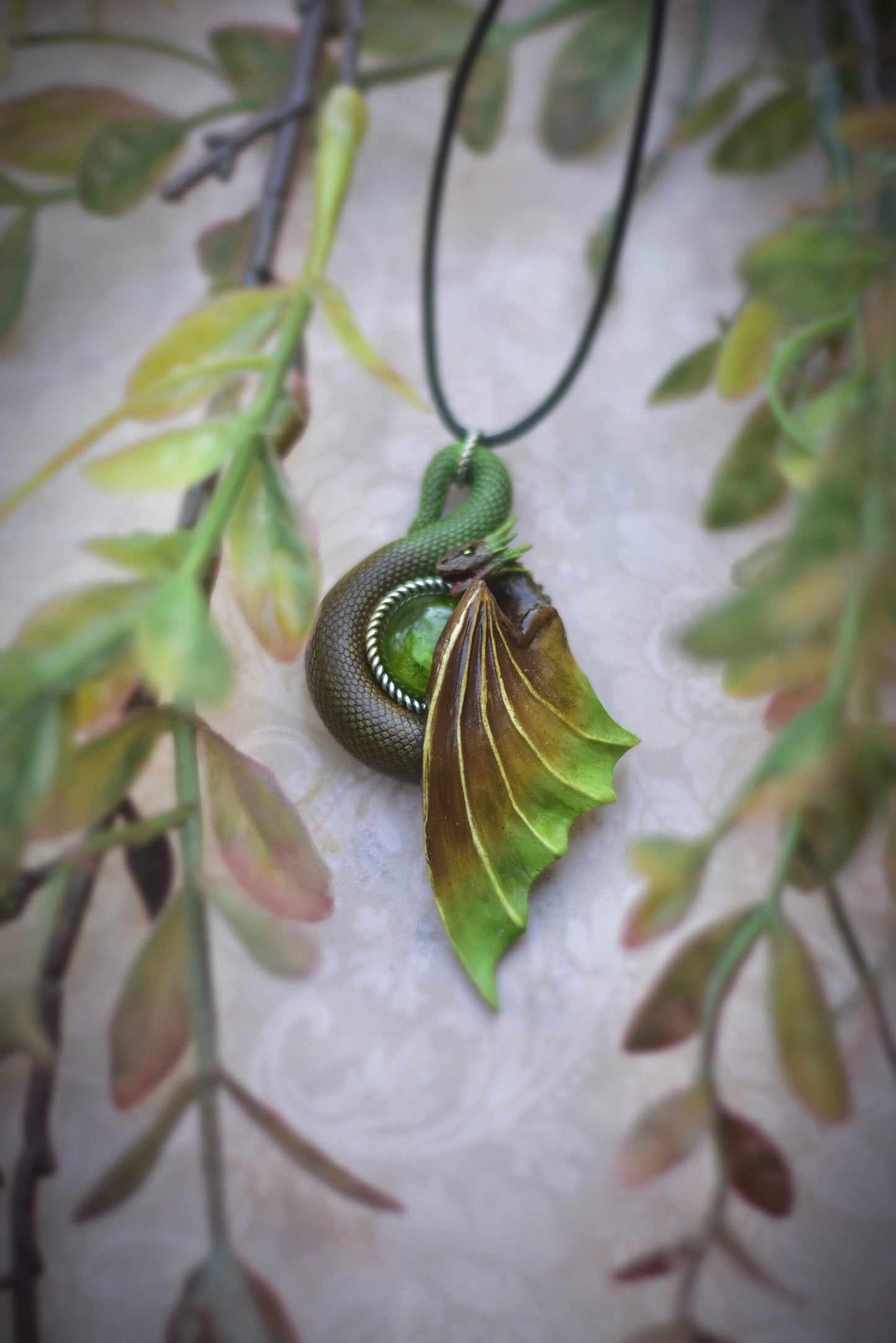 Brown and Green Dragon Necklace