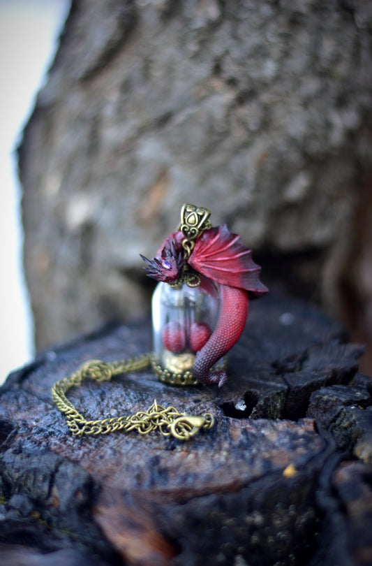 Red and Black Dragon Egg Guardian Necklace