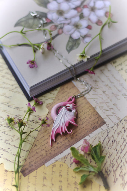 White and Pink Fairy Dragon Necklace