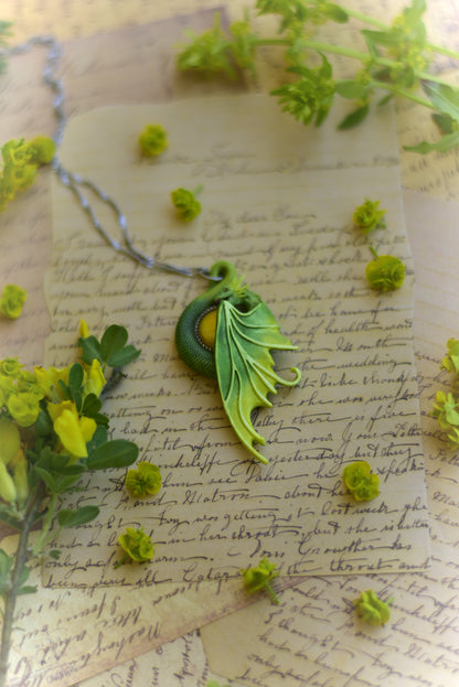 Green and Yellow Fairy Dragon Necklace