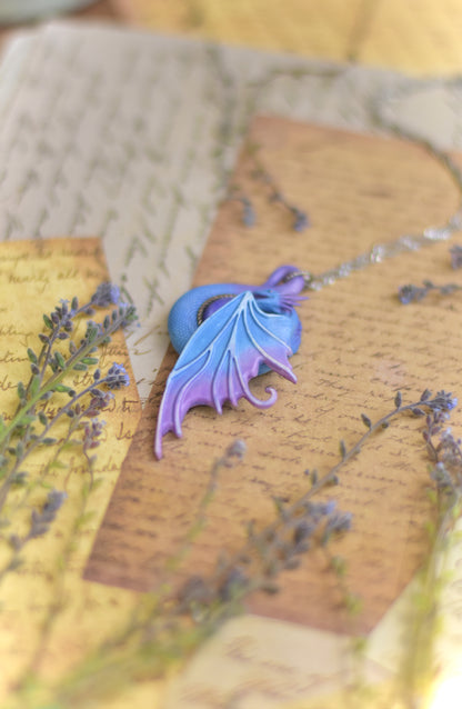 Blue and Lavender Fairy Dragon Necklace