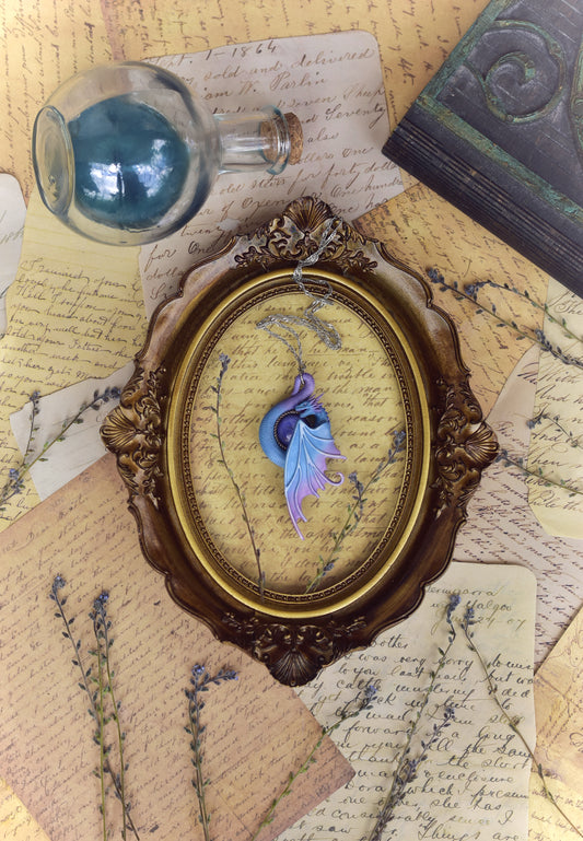 Blue and Lavender Fairy Dragon Necklace