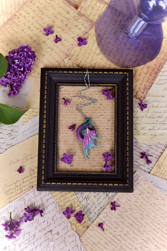 Violet & Teal Fairy Dragon Necklace