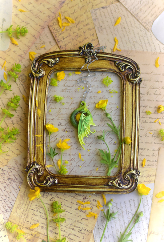 Green and Yellow Fairy Dragon Necklace