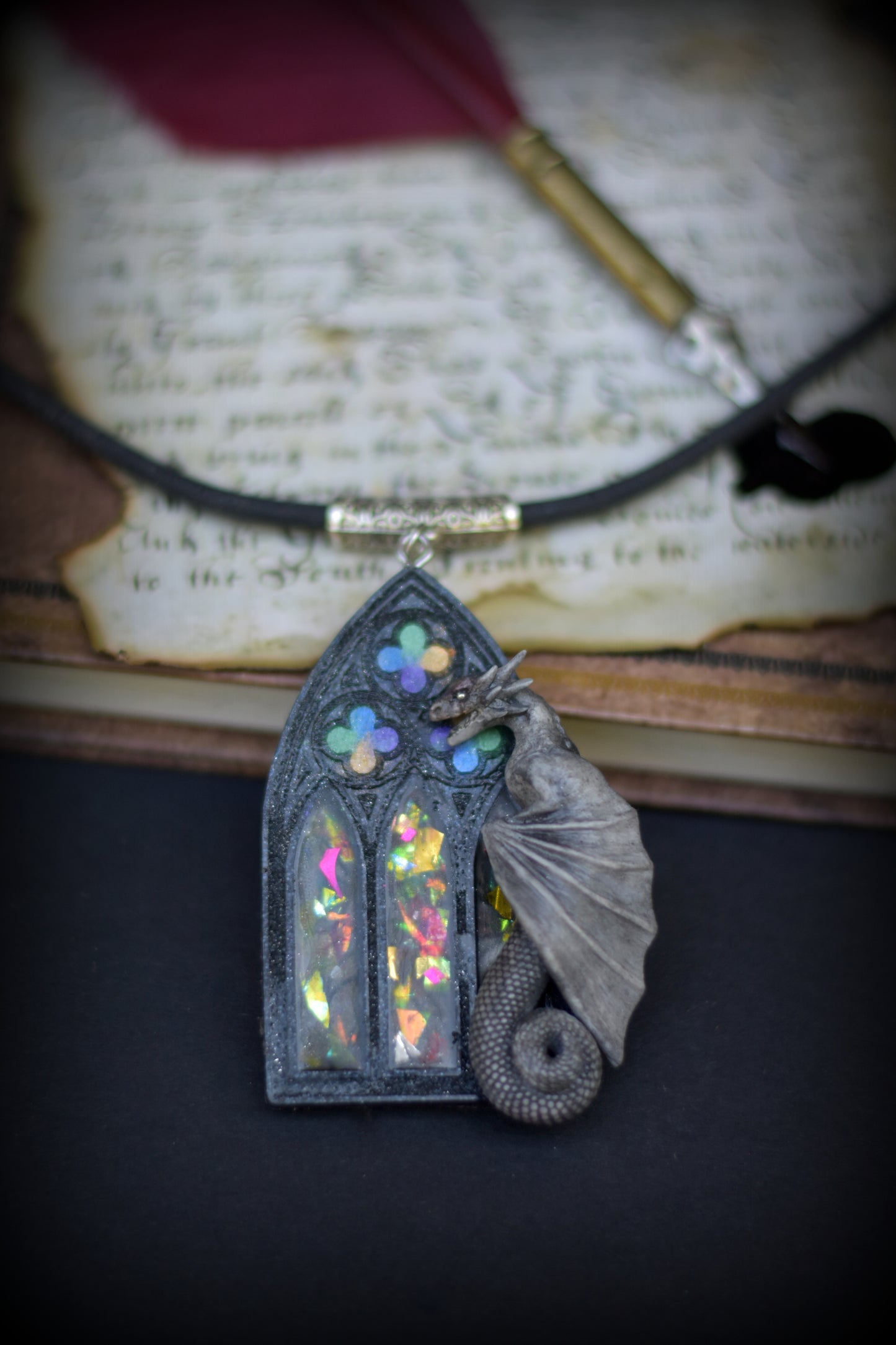 Gothic Stained Glass Necklace - A Medieval Dragon's Tale