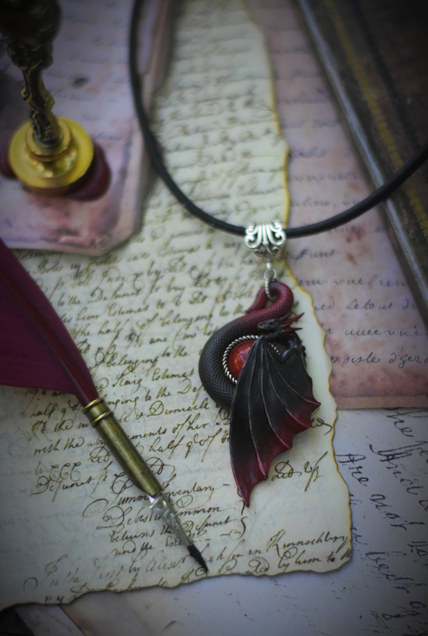 Black and Red Dragon Necklace