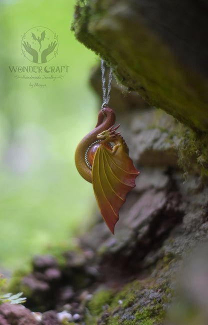 Yellow and Orange Dragon Necklace