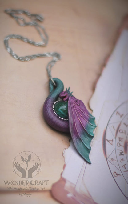 Purple and Teal Dragon Necklace