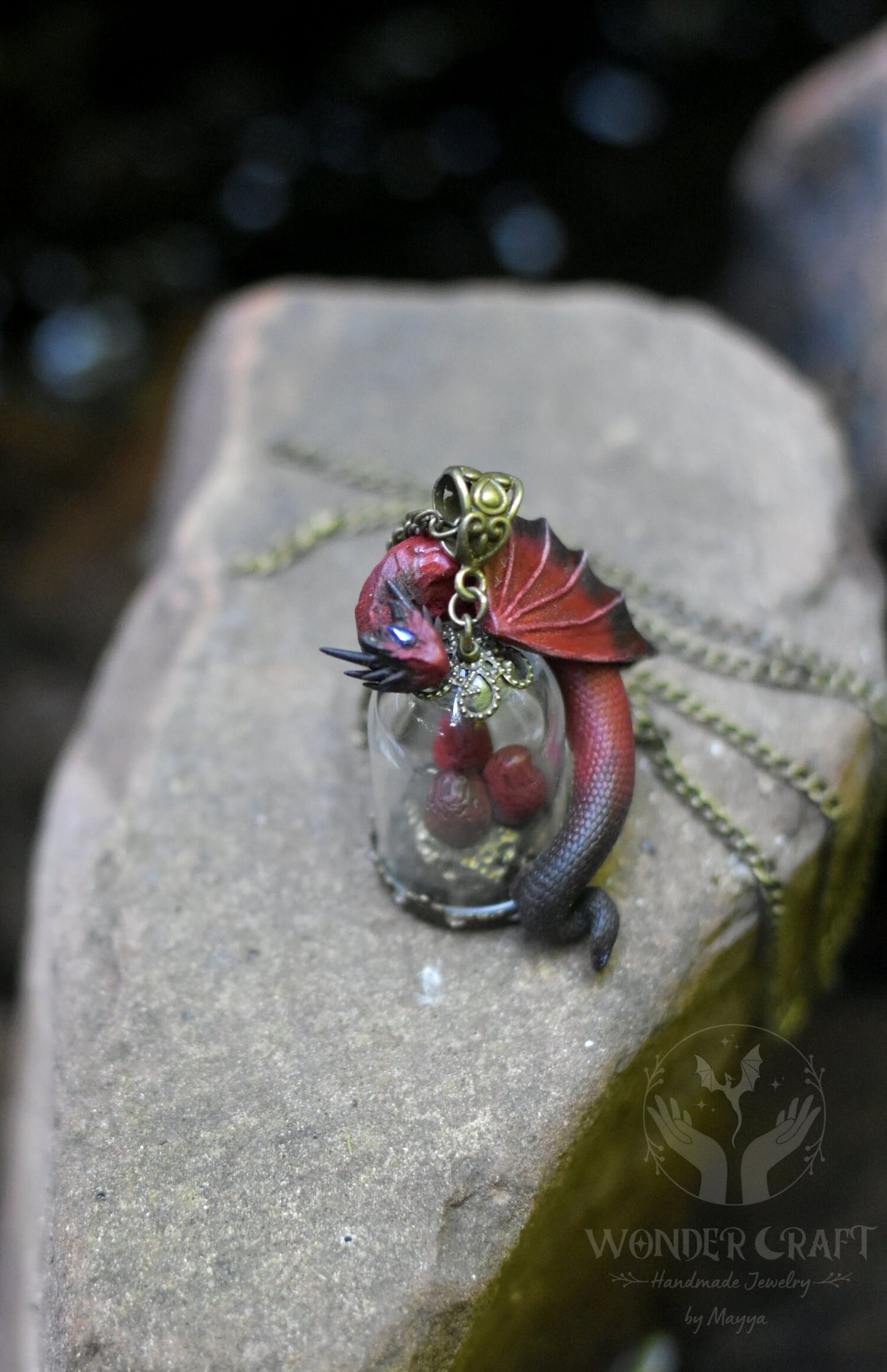 Red and Black Dragon Egg Guardian Necklace