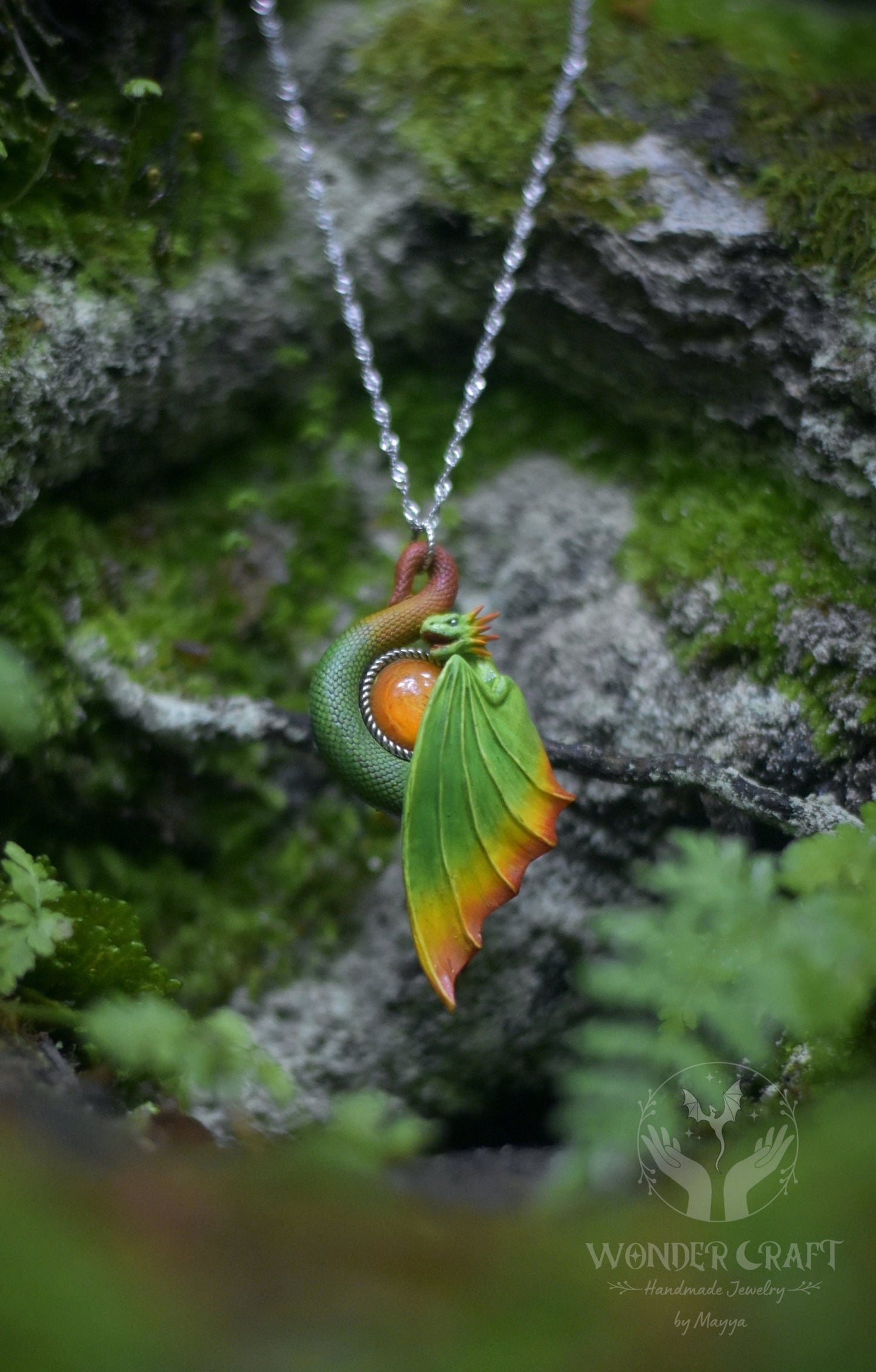 Green and Orange Dragon Necklace