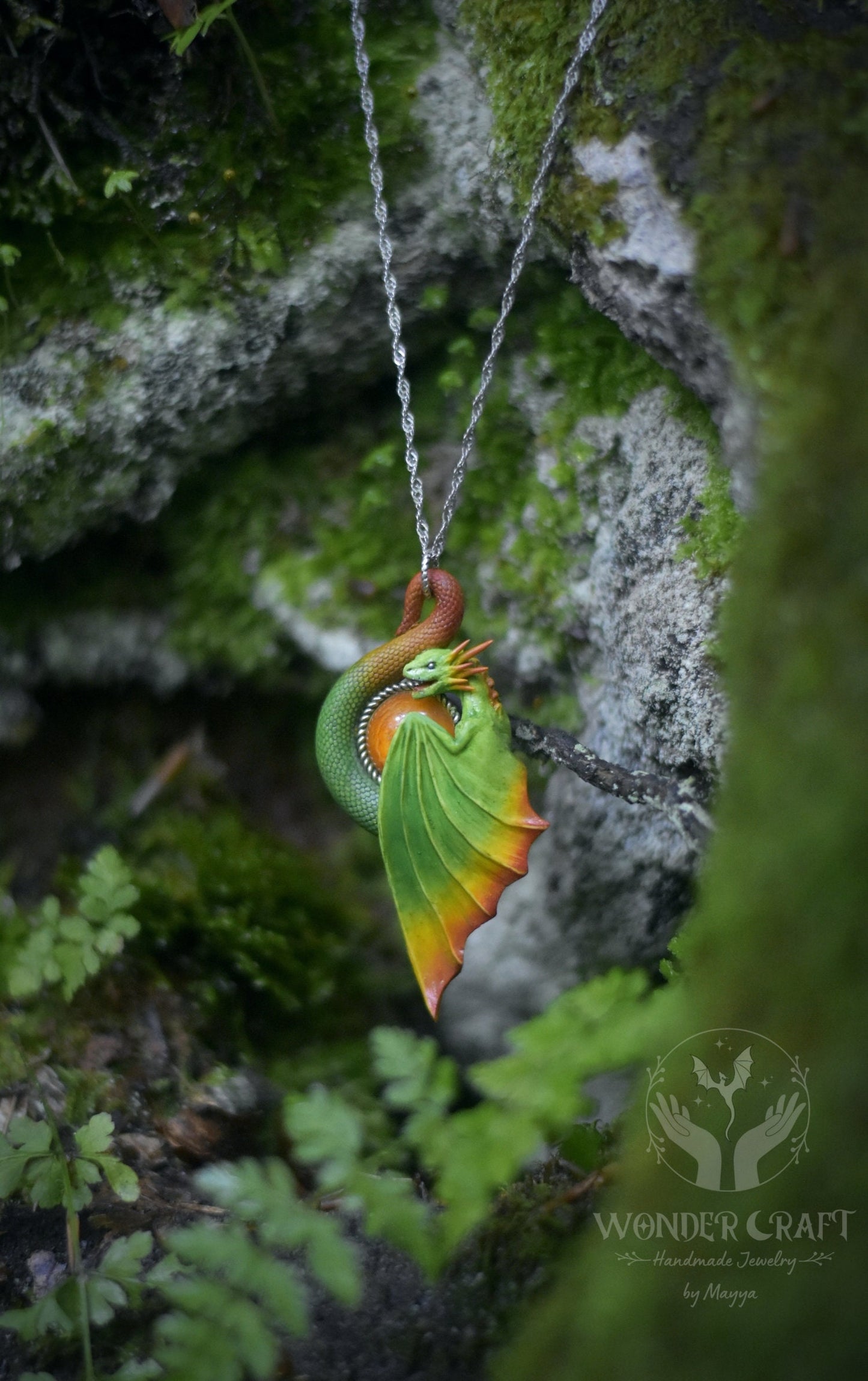 Green and Orange Dragon Necklace