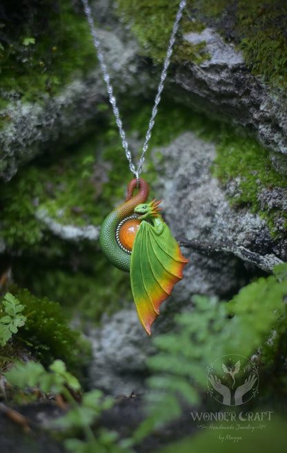 Green and Orange Dragon Necklace