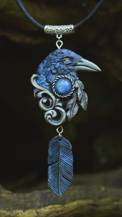 Forest Spirit Guardian Raven Necklace