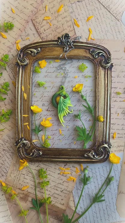 Green and Yellow Fairy Dragon Necklace