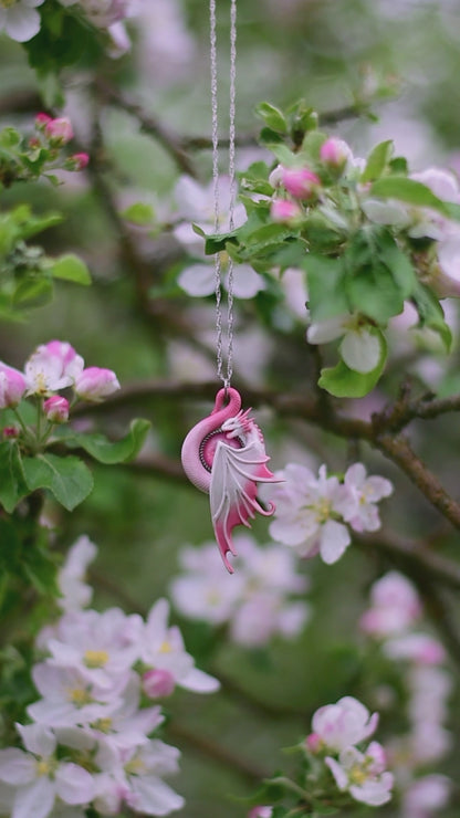 White and Pink Fairy Dragon Necklace